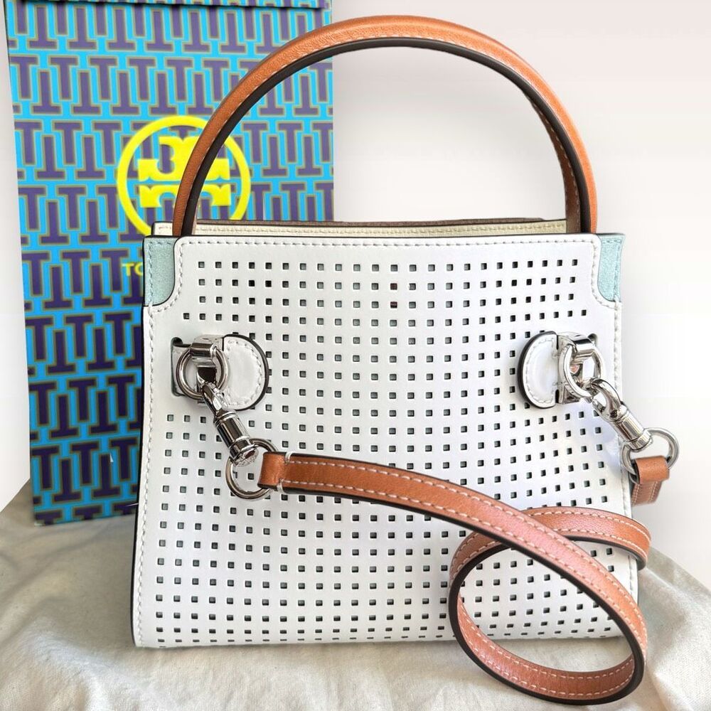 AUTHENTICATED NEW Tory Burch Petite Perforated Lee Radziwill Double Bag $798 - Picture 7 of 17